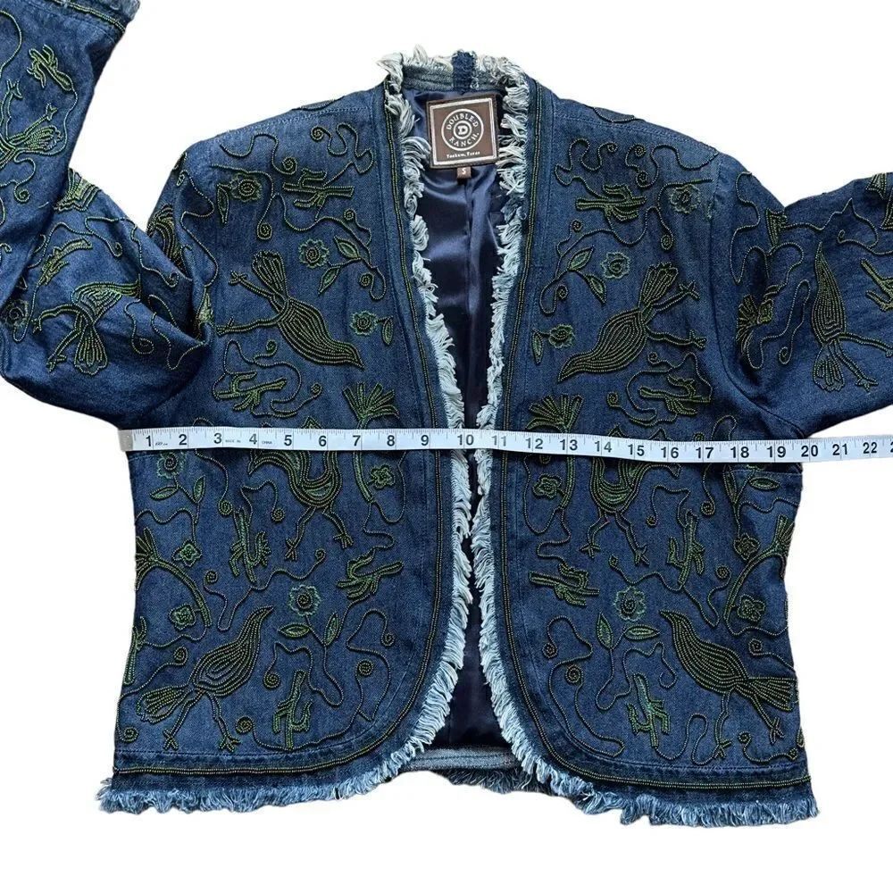 Double D Ranch Beaded Fringed Open Denim Jacket SMALL - Picture 11 of 16